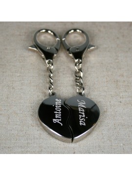 Porte-clés coeur bombé à graver en 2 parties