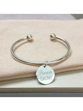 Bracelet Jonc ouvert boules en argent 925 + médaille à personnaliser