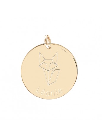 Médaille personnalisée renard origami police d'écriture Marius